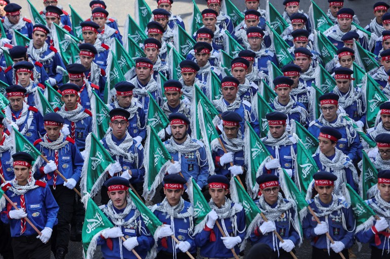 Members of Imam al-Mahdi scouts march during a religious procession to mark Ashura in Beirut's southern suburbs, Lebanon July 29, 2023. REUTERS/Aziz Taher