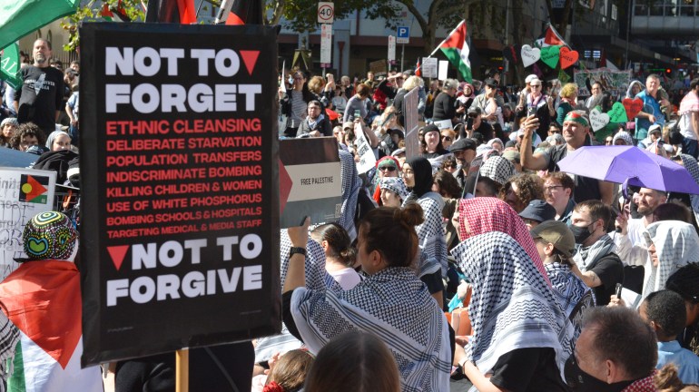 Pro-Palestinian protest in Melbourne Pro-Palestinian protest in Melbourne- - MELBOURNE, AUSTRALIA - APRIL 07: People attend the demonstration organized every Sunday since the beginning of the Israeli attacks continued in Melbourne, Australia on April 07, 2024. Thousands of Australians condemning the Israeli attacks chanted "Free Palestine" slogans. DATE 07/04/2024 SIZE x Country Australia SOURCE Anadolu/Recep Sakar