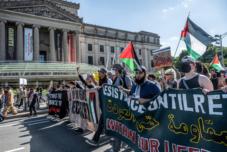 متظاهرون مؤيدون للفلسطينيين يتظاهرون في بروكلين.