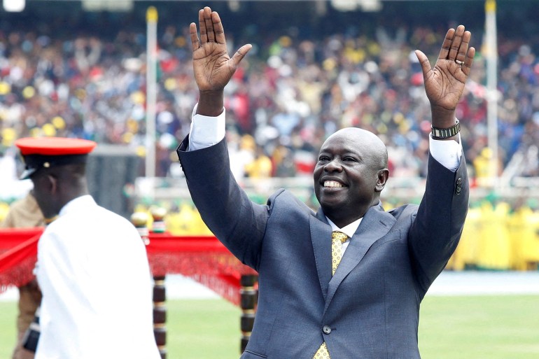 FILE PHOTO: Kenya's incoming deputy President Rigathi Gachagua waves to supporters as he arrives for his swearing-in ceremony in Nairobi, Kenya September 13, 2022. REUTERS/Monicah Mwangi/File Photo