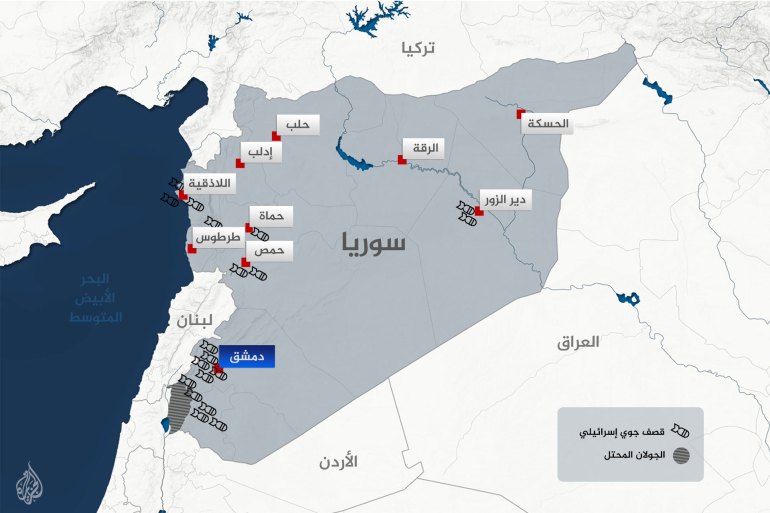 خريطة المواقع العسكرية التي قصفتها إسرائيل في سوريا